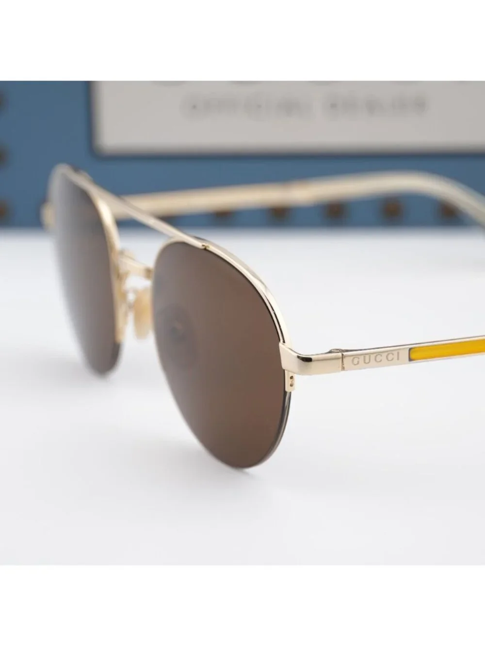 Gucci GG0984S 002 Round Unisex Sunglasses - Gold / Brown